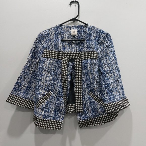 Cabi Reina 21 Club Jacket Cropped Blazer 3/4 Sleeve Black Blue XS - Picture 2 of 9